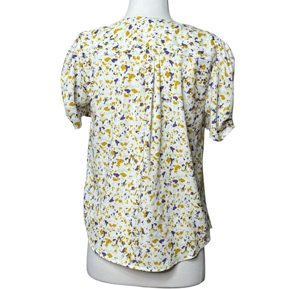 Cupcakes & Cashmere Blouse Splatter Print Gathered sleeve Size Small - Picture 5 of 8